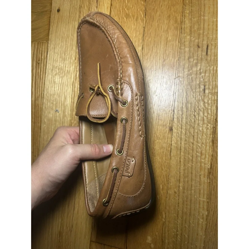 POLO Ralph Lauren Mens Roberts Driving Moccasin Brown Leather Loafer Size 9